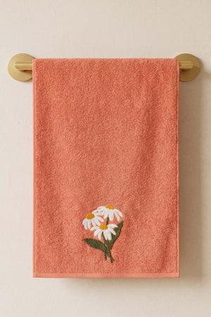 Büyük Papatya Nakışlı %100 Pamuklu 5'li Havlu Seti 50x90 cm
