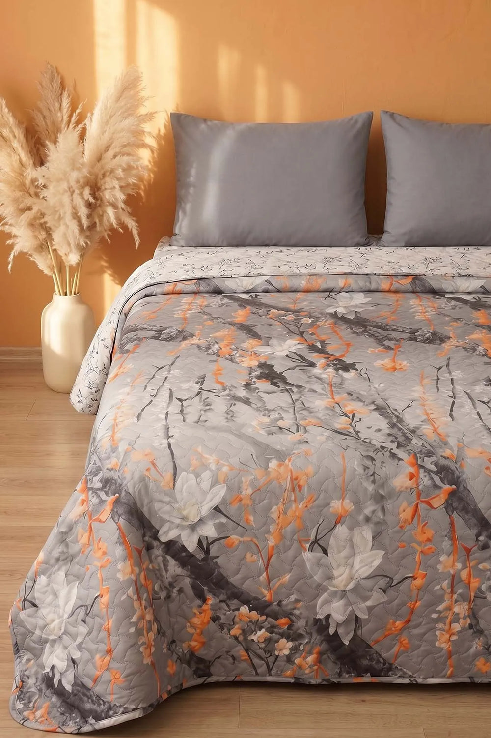 Flora Çiçek Desenli Çift Kişilik Kapitone Pike & Çok Amaçlı Yatak Örtüsü
