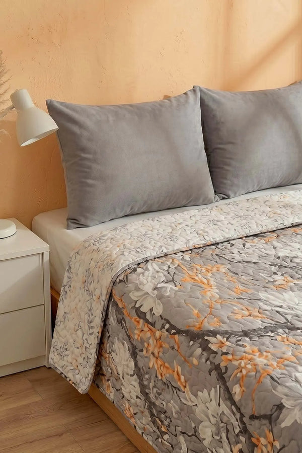 Flora Çiçek Desenli Çift Kişilik Kapitone Pike & Çok Amaçlı Yatak Örtüsü