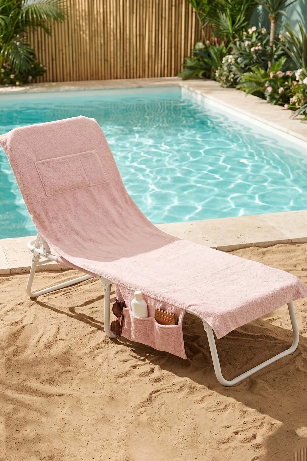Pudra %100 Pamuk Şezlong Havlusu, 60x180 cm, Hızlı Kuruyan Plaj Havlusu