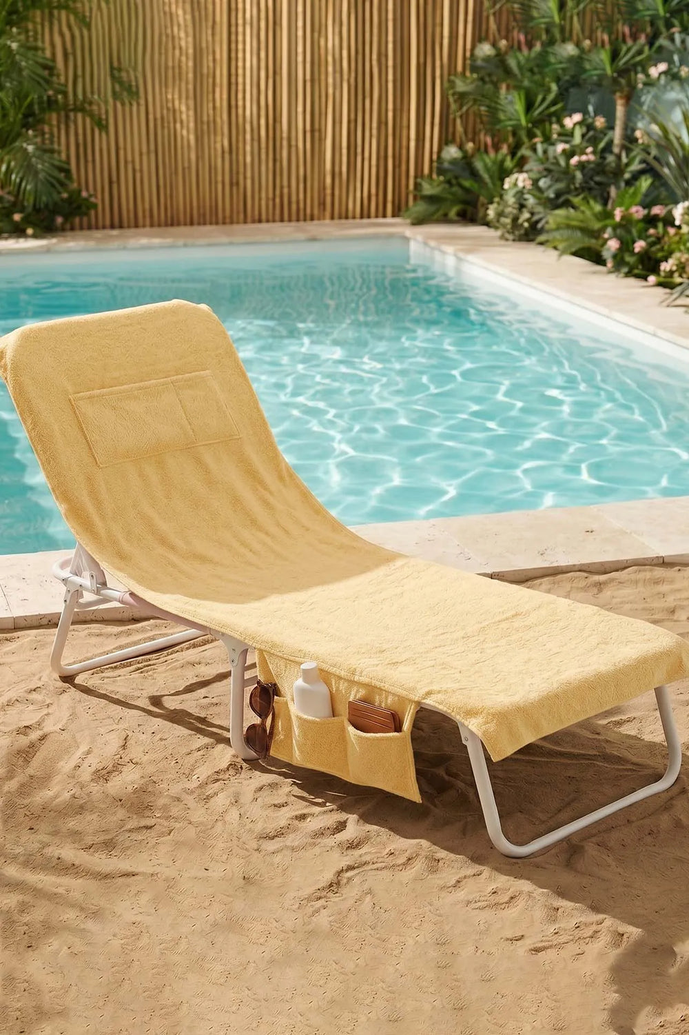 Sarı %100 Pamuk Şezlong Havlusu, 60x180 cm, Hızlı Kuruyan Plaj Havlusu