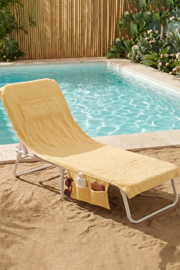 Sarı %100 Pamuk Şezlong Havlusu, 60x180 cm, Hızlı Kuruyan Plaj Havlusu
