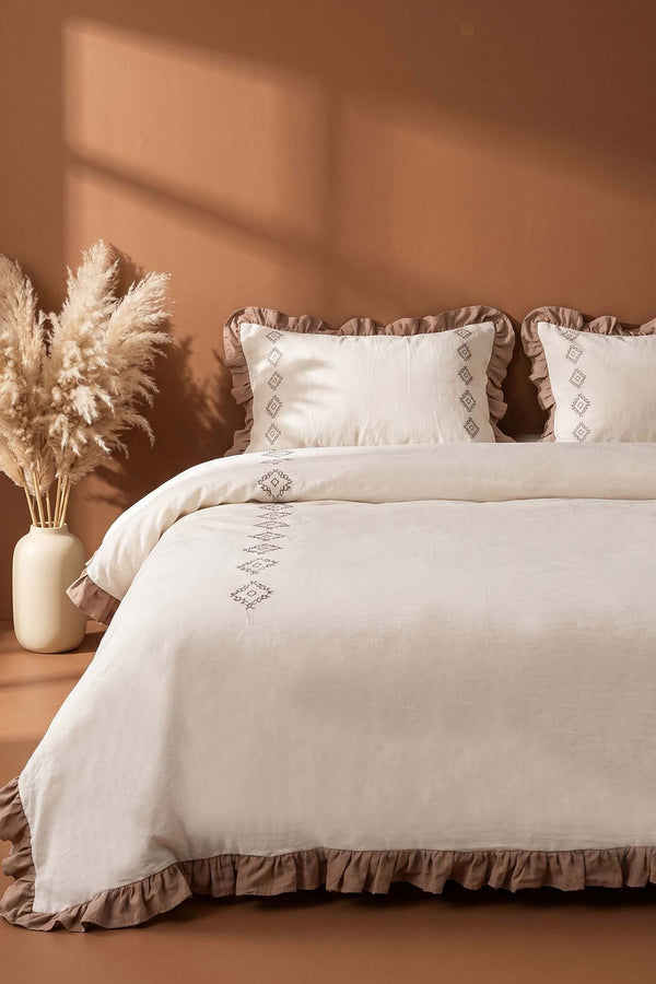 Damask Flora Çift Kişilik %100 Pamuklu Nevresim Takımı - 4 Parça