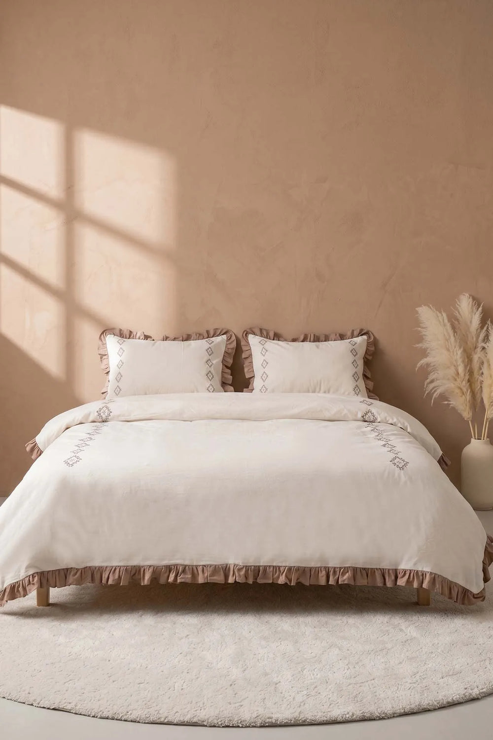Damask Flora Çift Kişilik %100 Pamuklu Nevresim Takımı - 4 Parça