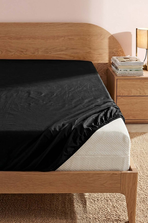 Siyah Ranforce Pamuklu Çift Kişilik Lastikli Çarşaf Seti - 3 Parça - 160x200 cm – görsel 2