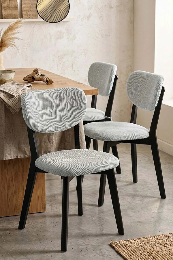 Taş Renk Jakarlı Likralı Esnek Sandalye Kılıfı Takımı - 6'lı Set
