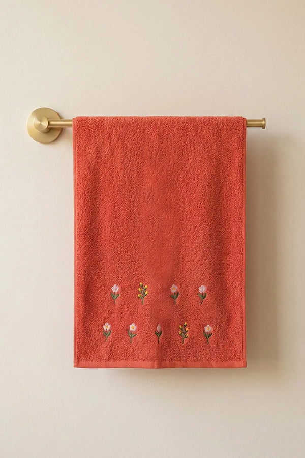 Mini Çiçek Nakışlı %100 Pamuklu 5'li Havlu Seti 50x90 cm