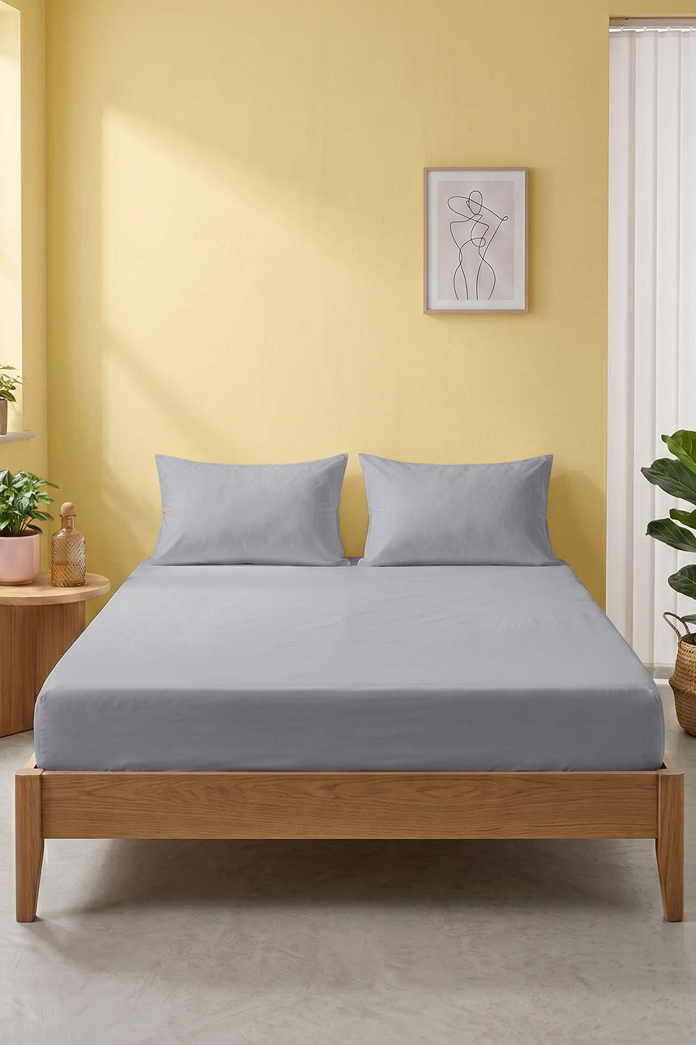 Gri Ranforce Pamuklu Çift Kişilik Lastikli Çarşaf Seti - 3 Parça - 160x200 cm
