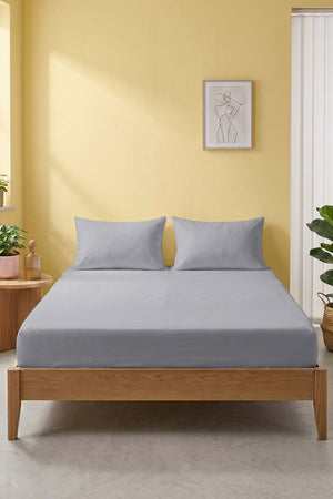 Gri Ranforce Pamuklu Çift Kişilik Lastikli Çarşaf Seti - 3 Parça - 160x200 cm