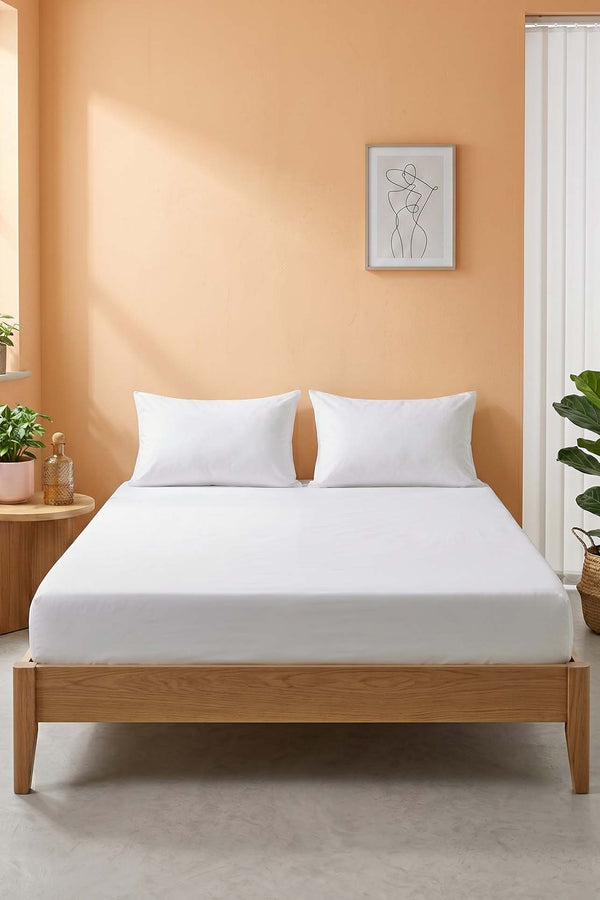 Krem Ranforce Pamuklu Çift Kişilik Lastikli Çarşaf Seti - 3 Parça - 160x200 cm