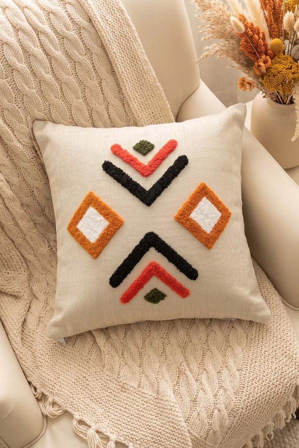 Bohem Geometrik Desenli Punch Dekoratif Kırlent Kılıfı