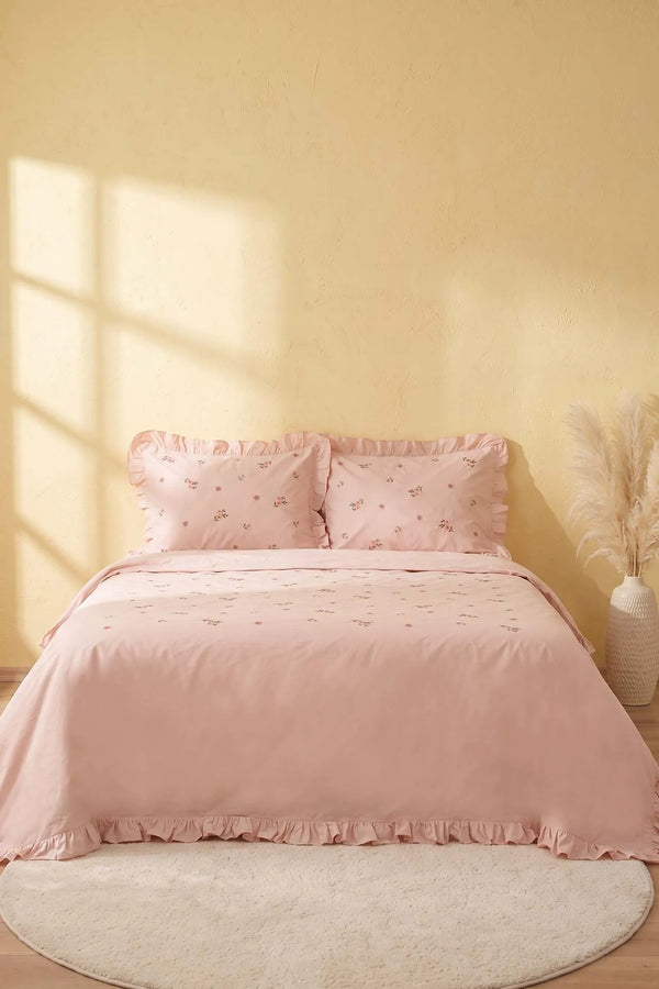 Pembe Daisy Glow Çift Kişilik %100 Pamuklu Nevresim Takımı - 4 Parça – görsel 2