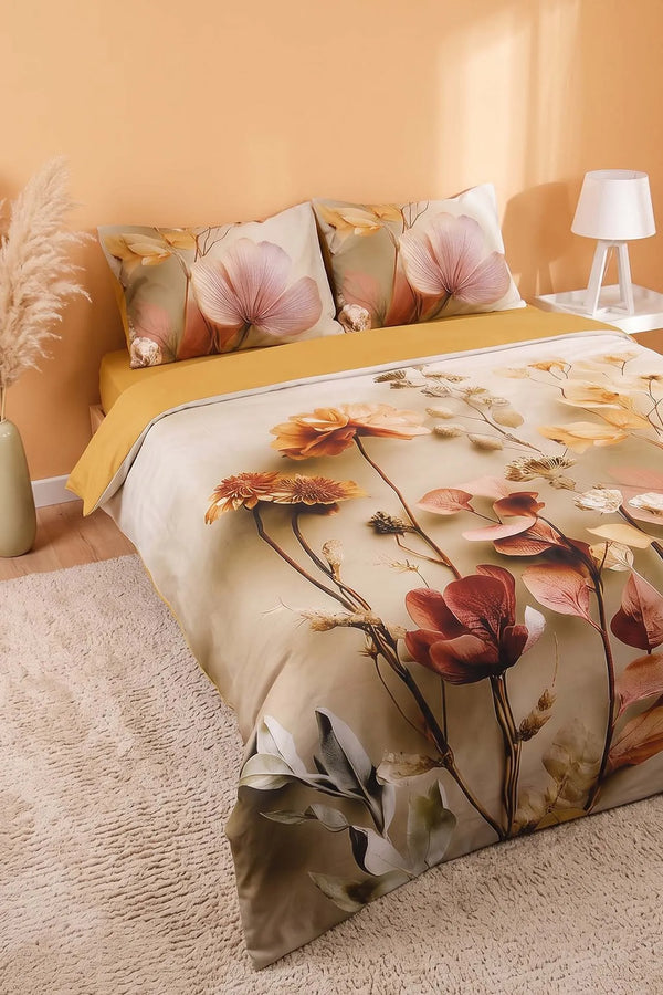 Gold Eloni 3D Flower Çift Kişilik Nevresim Takımı – 4 Parça