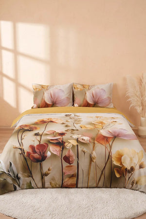 Gold Eloni 3D Flower Çift Kişilik Nevresim Takımı – 4 Parça