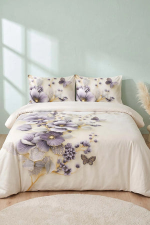 Krem Nayra 3D Flower Çift Kişilik Nevresim Takımı – 4 Parça