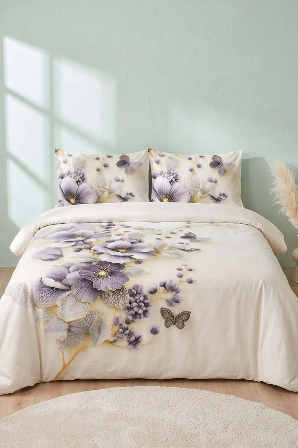 Krem Nayra 3D Flower Çift Kişilik Nevresim Takımı – 4 Parça
