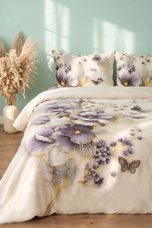 Krem Nayra 3D Flower Çift Kişilik Nevresim Takımı – 4 Parça