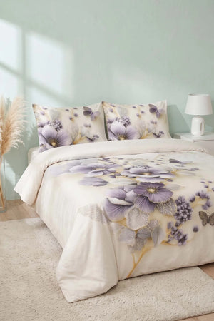 Krem Nayra 3D Flower Çift Kişilik Nevresim Takımı – 4 Parça