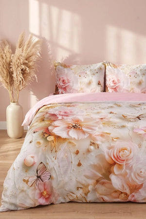 Pembe Elara 3D Flower Çift Kişilik Nevresim Takımı – 4 Parça
