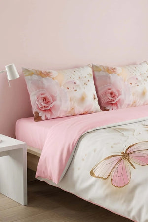 Pembe Elara 3D Flower Çift Kişilik Nevresim Takımı – 4 Parça
