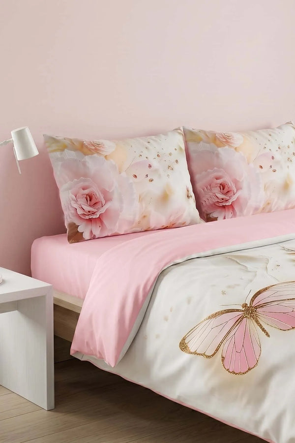 Pembe Elara 3D Flower Çift Kişilik Nevresim Takımı – 4 Parça