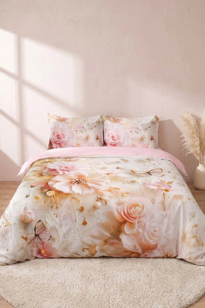 Pembe Elara 3D Flower Çift Kişilik Nevresim Takımı – 4 Parça