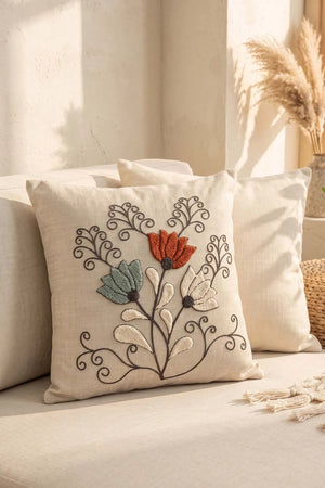 Kıvrım Dal Desenli Punch Dekoratif Kırlent Kılıfı