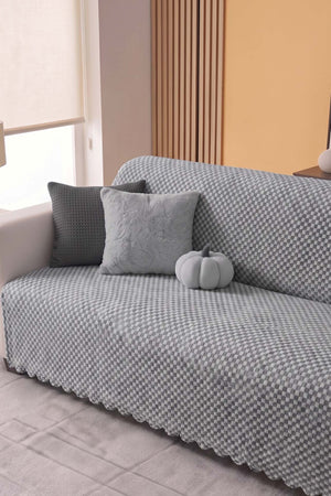 Antrasit Pötikare Desenli Polarlı Yumuşak Dokulu Koltuk Örtüsü 170x210 cm