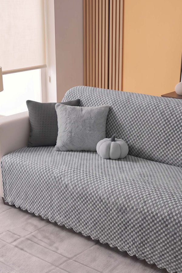Antrasit Pötikare Desenli Polarlı Yumuşak Dokulu Koltuk Örtüsü 170x210 cm