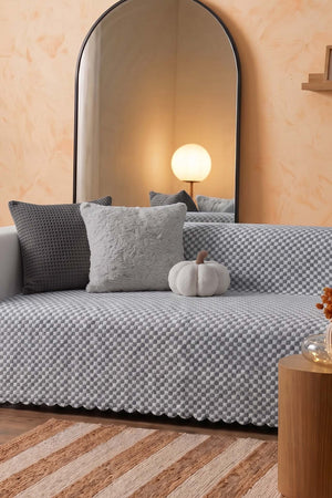 Antrasit Pötikare Desenli Polarlı Yumuşak Dokulu Koltuk Örtüsü 170x210 cm