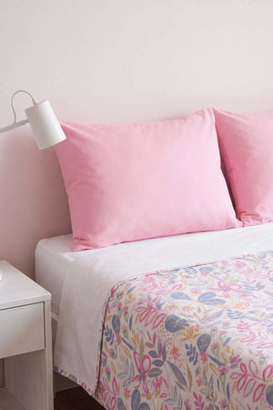 Pembe Kır Bahçesi Desenli Çift Kişilik Baskılı Pike & Yatak Örtüsü 200x230 cm