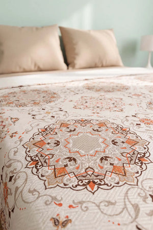 Vizon Mandala Desenli Çift Kişilik Baskılı Pike & Yatak Örtüsü 200x230 cm