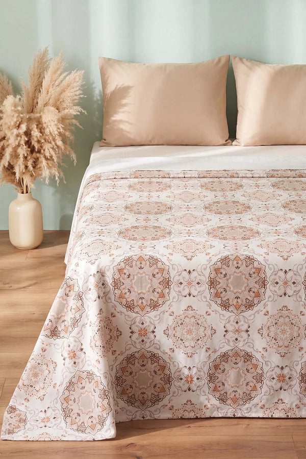 Vizon Mandala Desenli Çift Kişilik Baskılı Pike & Yatak Örtüsü 200x230 cm