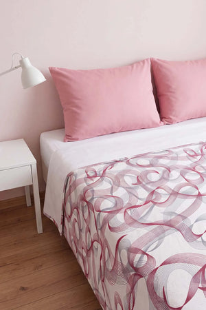 Pembe Soyut Desenli Çift Kişilik Baskılı Pike & Yatak Örtüsü 200x230 cm