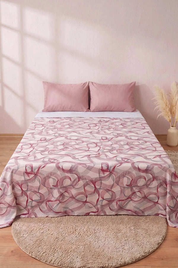 Pembe Soyut Desenli Çift Kişilik Baskılı Pike & Yatak Örtüsü 200x230 cm
