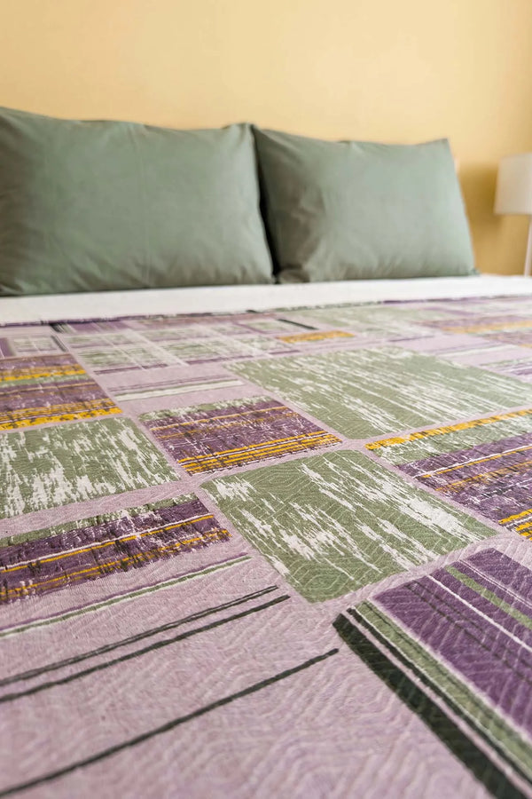 Mor Kolaj Desenli Çift Kişilik Baskılı Pike & Yatak Örtüsü 200x230 cm