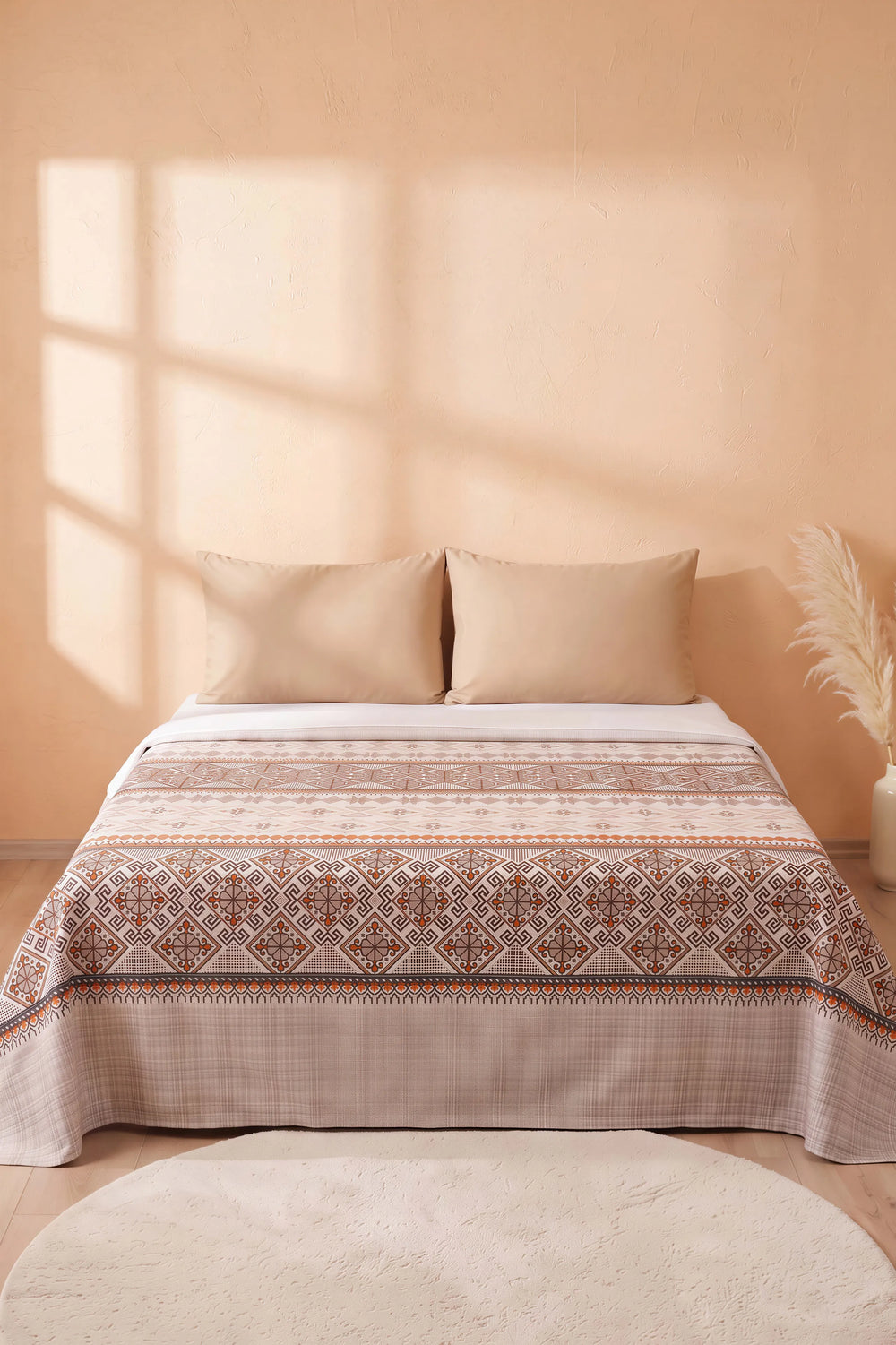 Vizon Etnik Desenli Çift Kişilik Baskılı Pike & Yatak Örtüsü 200x230 cm