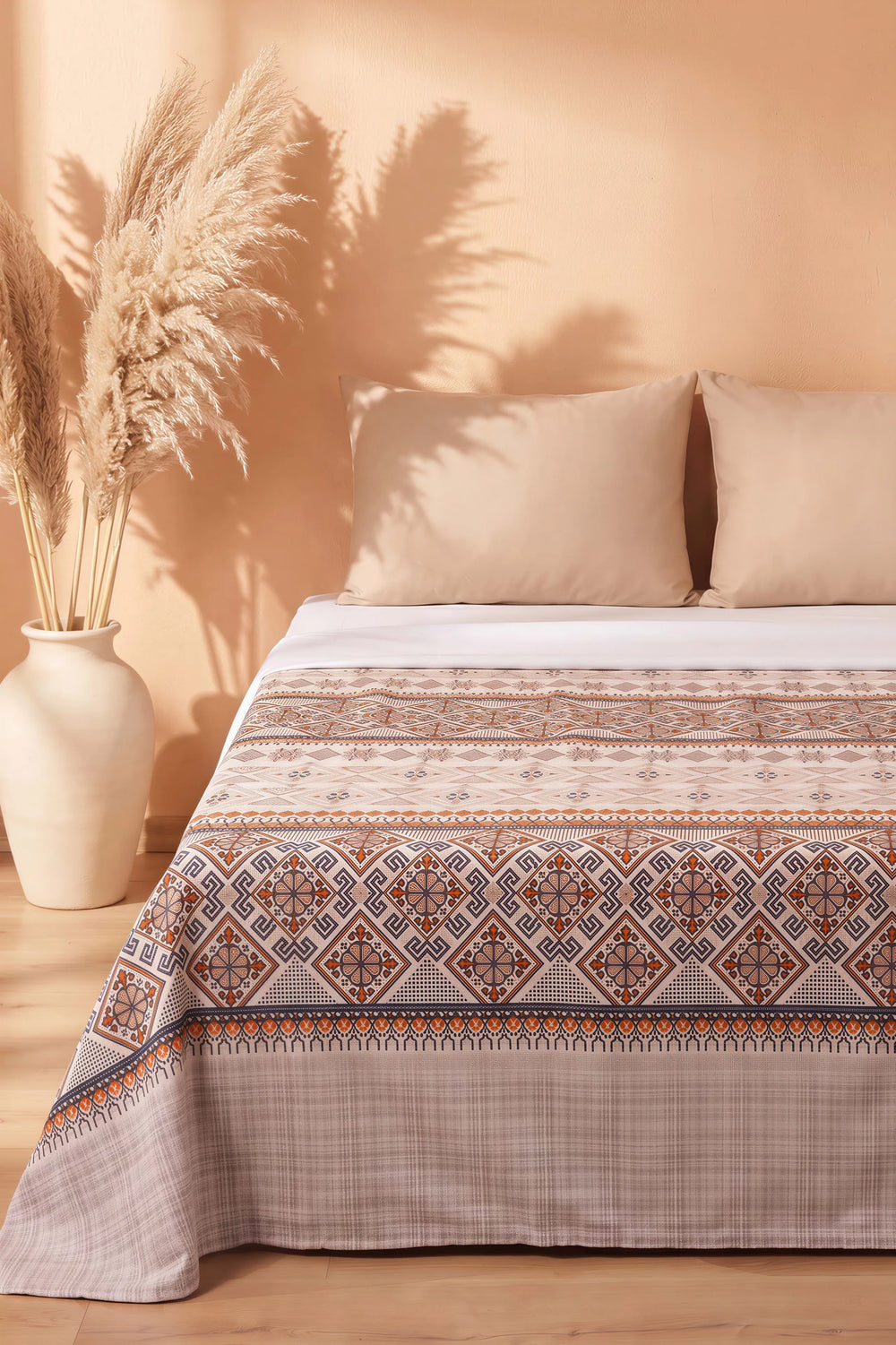 Vizon Etnik Desenli Çift Kişilik Baskılı Pike & Yatak Örtüsü 200x230 cm