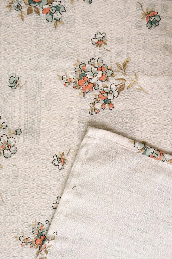 Yeşil Kır Çiçeği Desenli Çift Kişilik Baskılı Pike & Yatak Örtüsü 200x230 cm