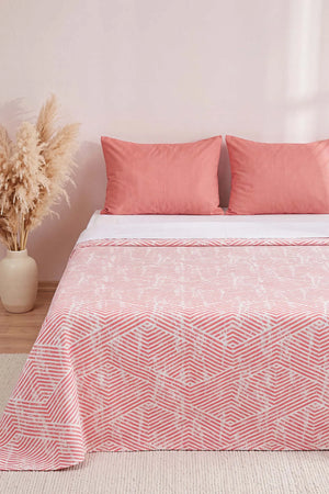 Pembe Prizma Desenli Çift Kişilik Baskılı Pike & Yatak Örtüsü 200x230 cm