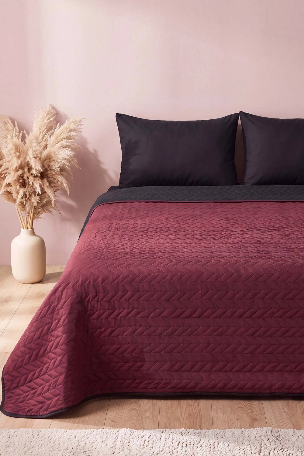 Bordo Ultrasonik Çift Taraflı Çift Kişilik Kapitone Pike & Yatak Örtüsü 180x240 cm