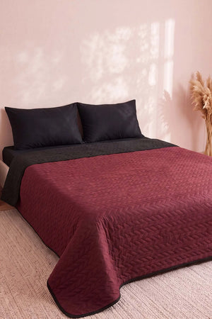 Bordo Ultrasonik Çift Taraflı Çift Kişilik Kapitone Pike & Yatak Örtüsü 180x240 cm