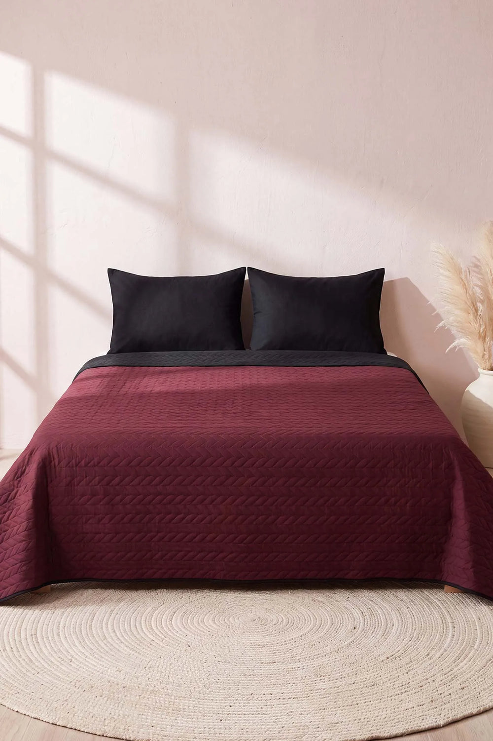 Bordo Ultrasonik Çift Taraflı Çift Kişilik Kapitone Pike & Yatak Örtüsü 180x240 cm