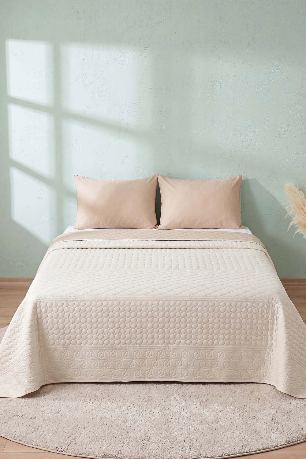 Krem Doremi Çift Taraflı Çift Kişilik Kapitone Pike & Yatak Örtüsü 200x220 cm