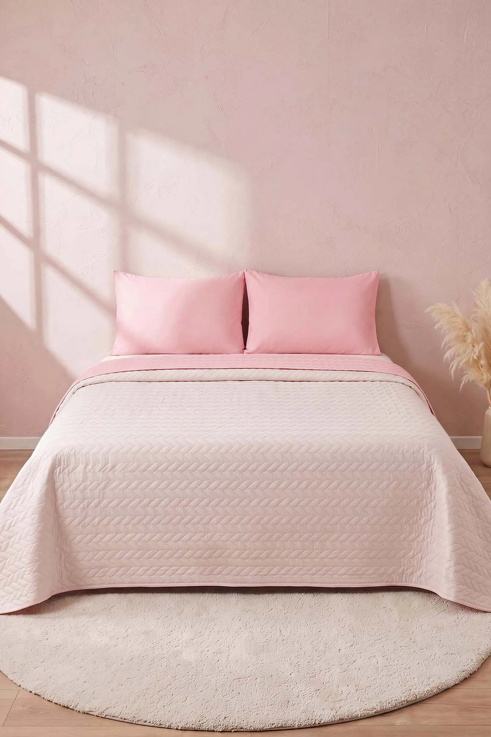 Pudra Ultrasonik Çift Taraflı Çift Kişilik Kapitone Pike & Yatak Örtüsü 180x240 cm