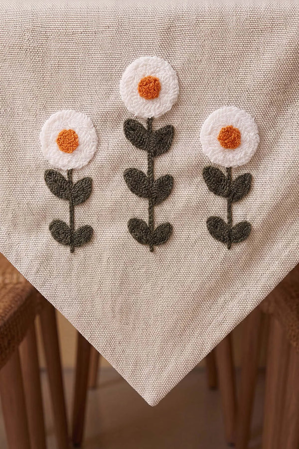 Daisy Cream Kasso Punch İşlemeli Runner 35x110 cm