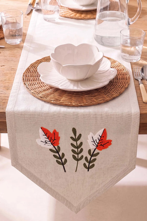 Warm Leaf Kasso Punch İşlemeli Runner 35x110 cm