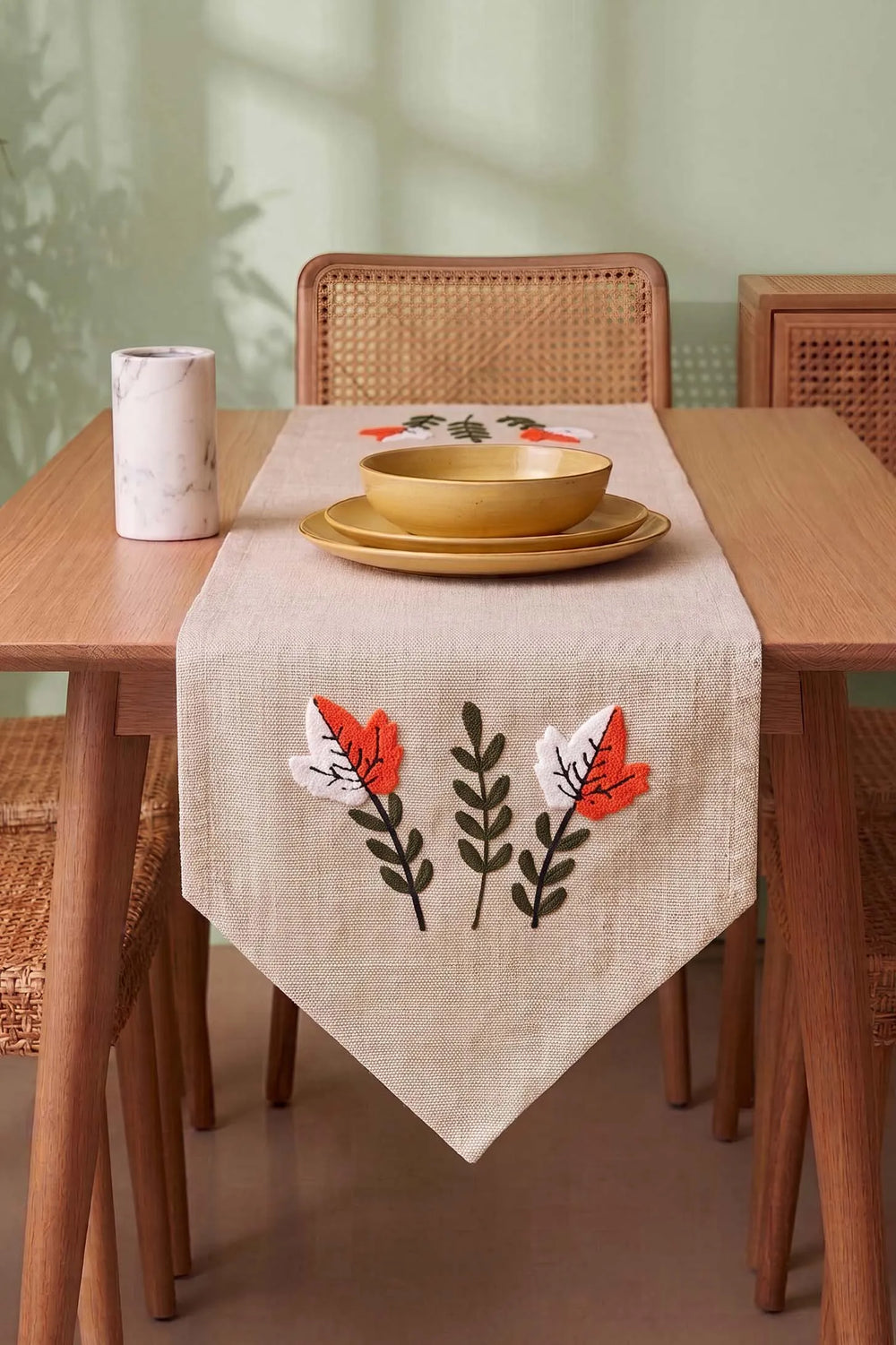 Warm Leaf Kasso Punch İşlemeli Runner 35x110 cm