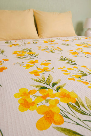 Sarı Daisy Çift Kişilik Baskılı Pike & Yatak Örtüsü 210x230 cm