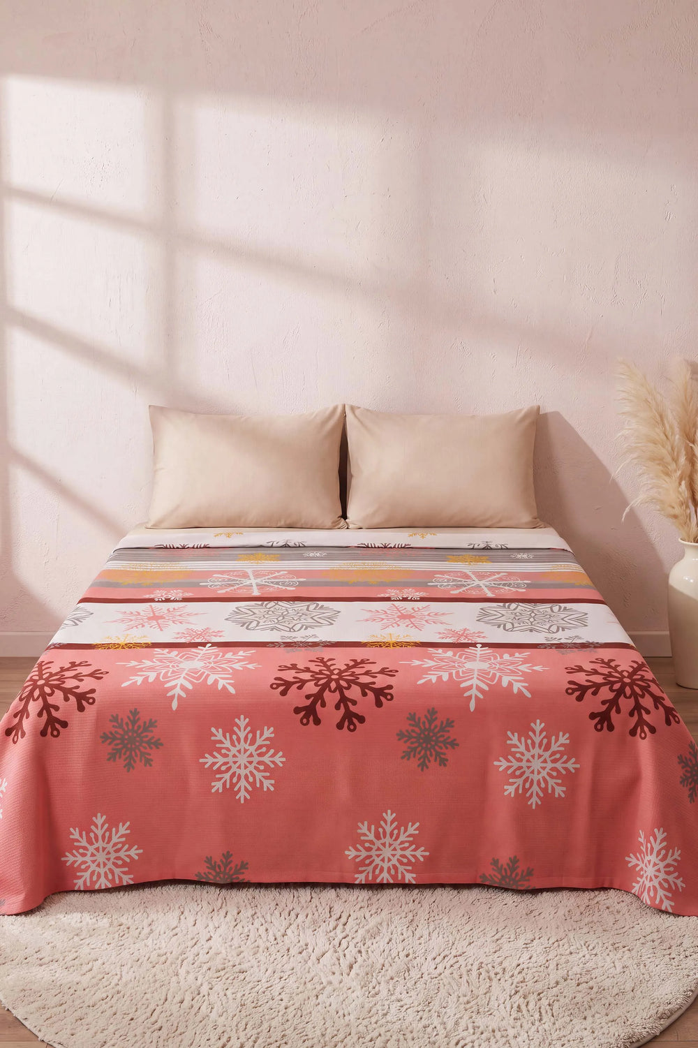 Red Winter Çift Kişilik Baskılı Pike & Yatak Örtüsü 210x230 cm